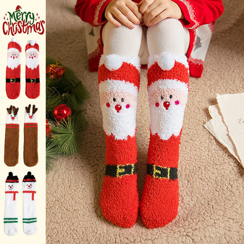 Child Christmas Socks – Cute Elk, Santa Claus, Snowman Coral Fleece Winter Floor Socks - ZA-ZOLA