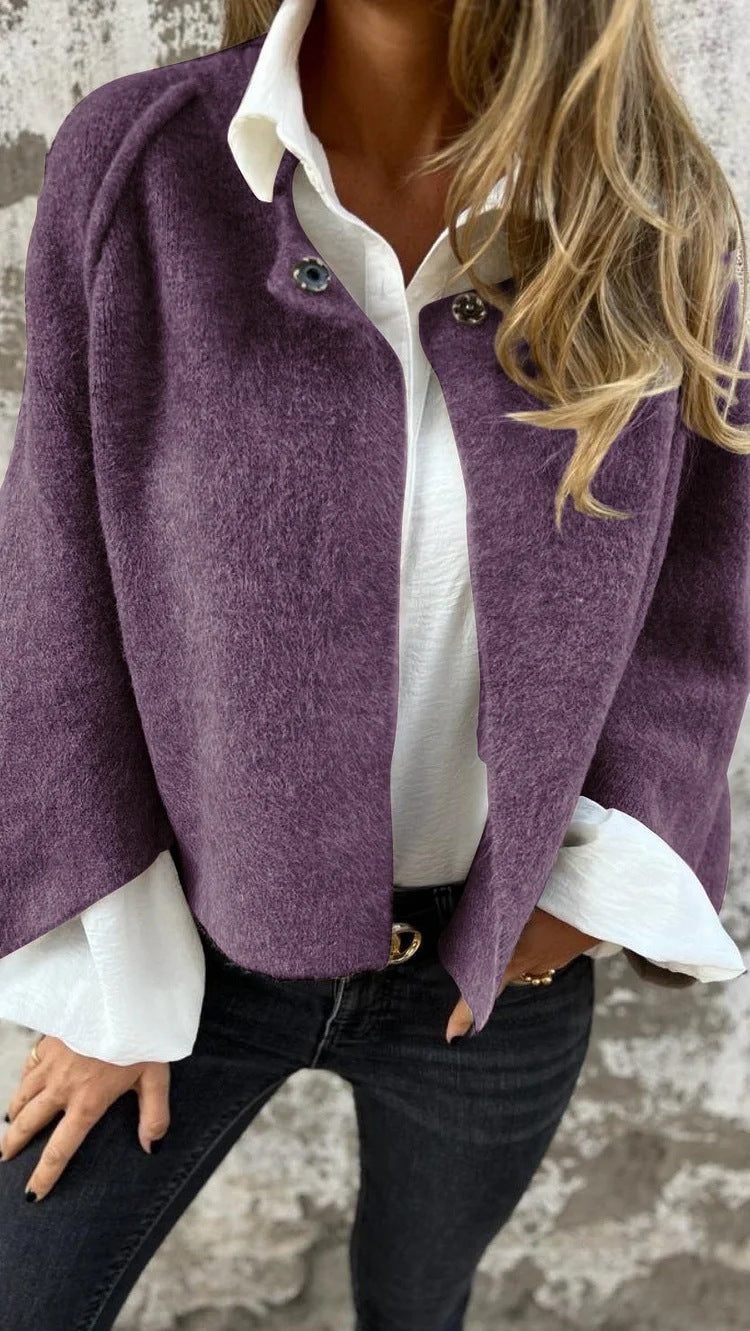 Damen Kaschmir Cardigan mit Fledermausärmeln – Lockerer Kurzmantel für Herbst &amp; Winter