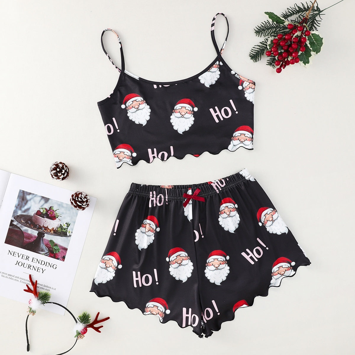 Women's Christmas Milk Silk Pajamas – Sleeveless Shorts Two-Piece Casual Homewear - ZA-ZOLA