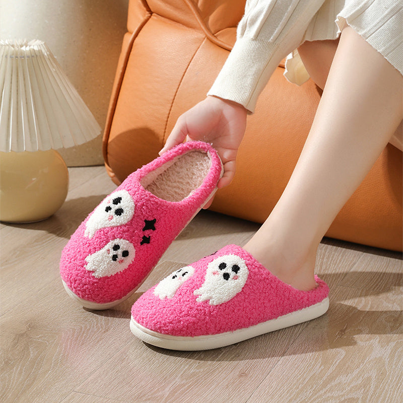 Halloween Cartoon Ghost Cotton Slippers For Women Indoor Non-slip Bedroom Floor Slipper Winter House Shoes - ZA-ZOLA