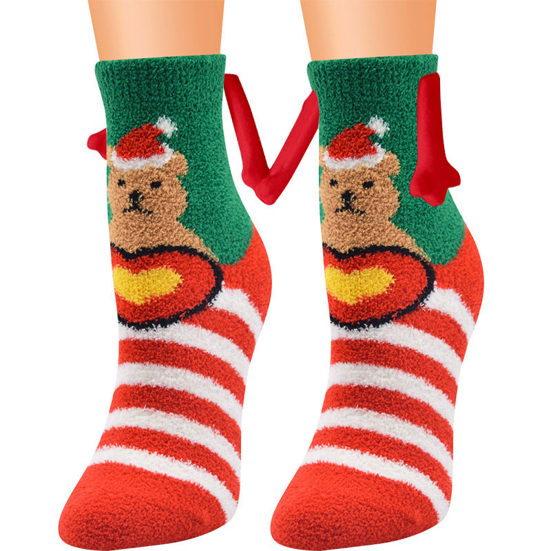 Christmas Magnetic Suction Couple Socks – Warm Coral Fleece Tube Socks for Winter Comfort - ZA-ZOLA