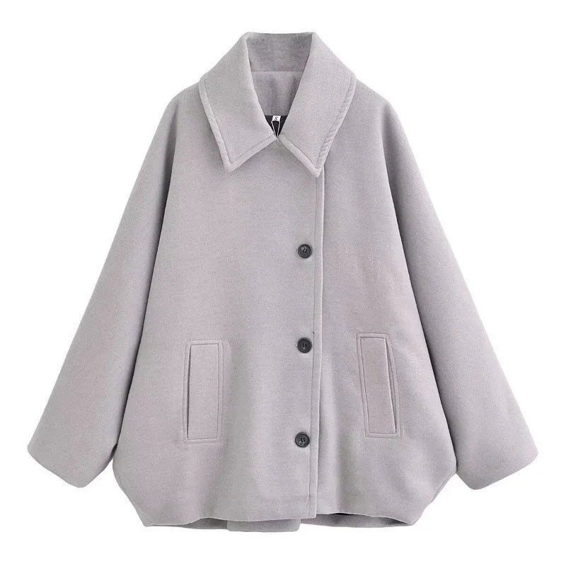 Winter Wool Blend Short Batwing Sleeve Woolen Overcoat – Elegant & Warm Outerwear