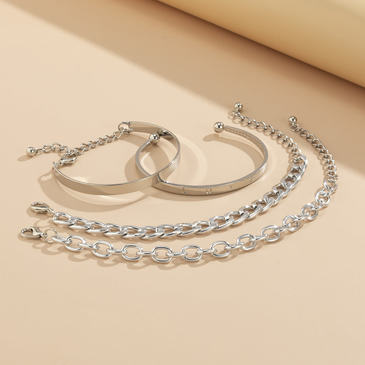 Simple And Smooth C-shaped Hollow Chain Bracelet Set - ZA-ZOLA