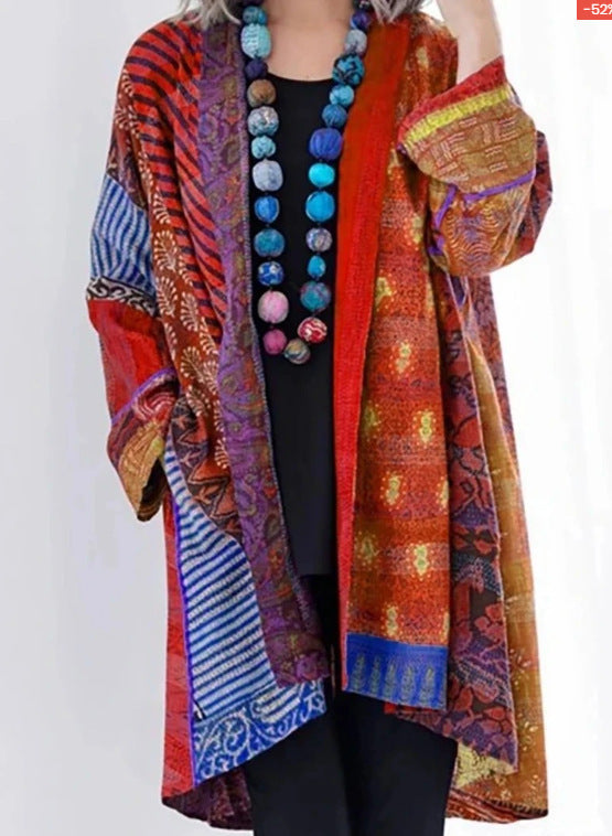 Cotton & Linen Ethnic Style Plus Size Long Sleeve Printed Coat – Women's Fashion