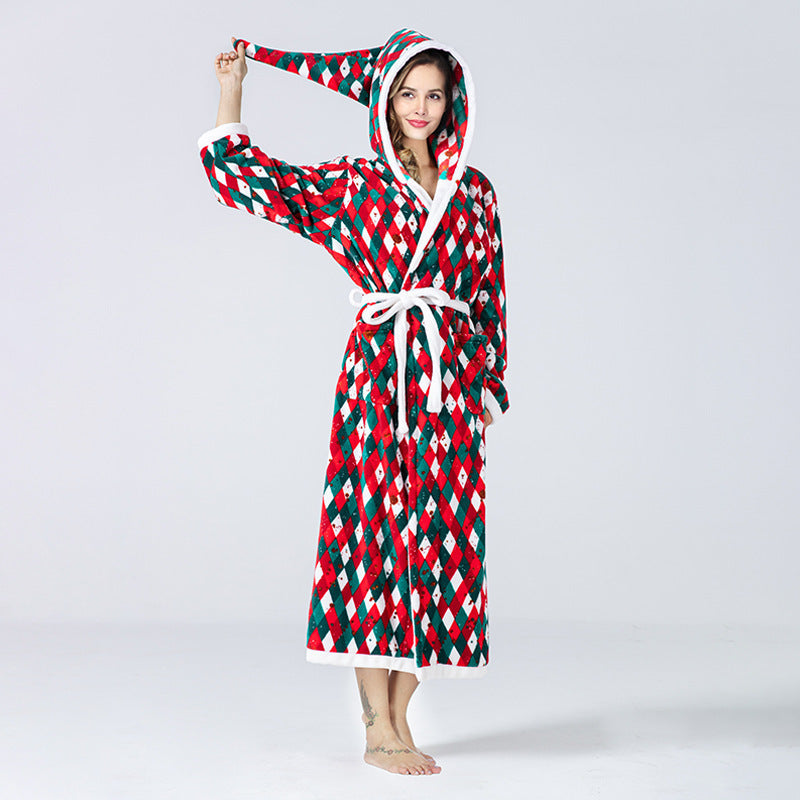 Women's Christmas Fleece Hooded Bathrobe – Plush Long Winter Sleepwear for Cozy Nights - ZA-ZOLA