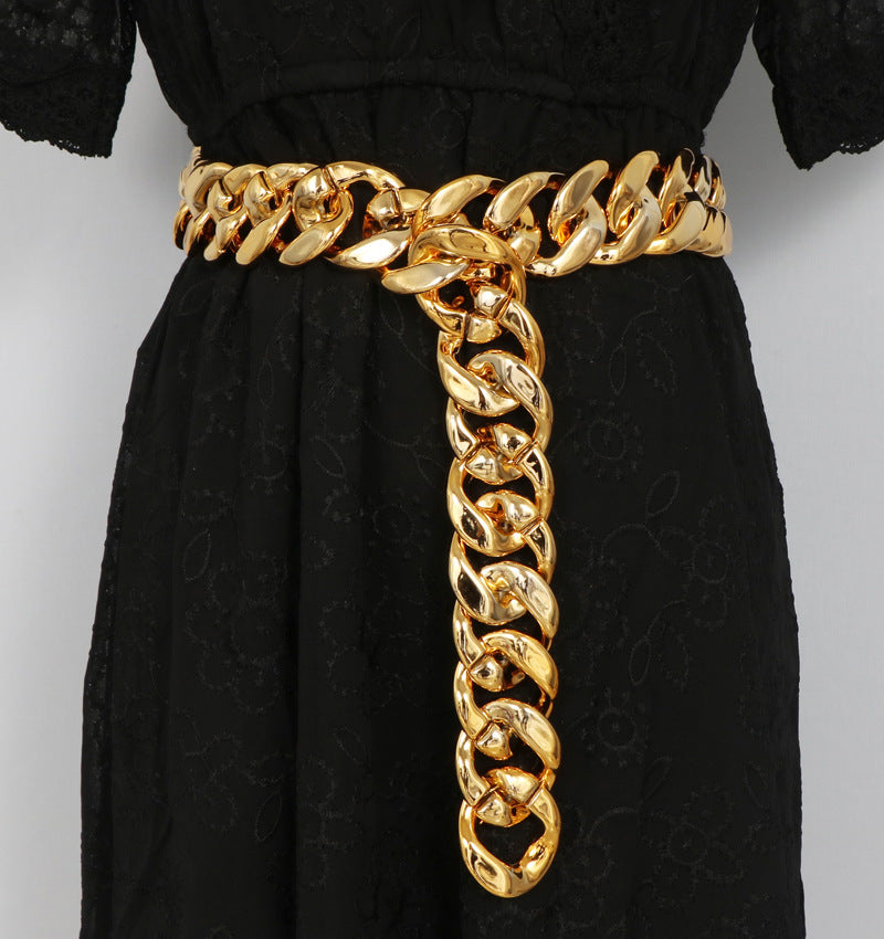 Ins Street Personality Metal Gold Thick Chain Wide Waist Chain Decoration - ZA-ZOLA