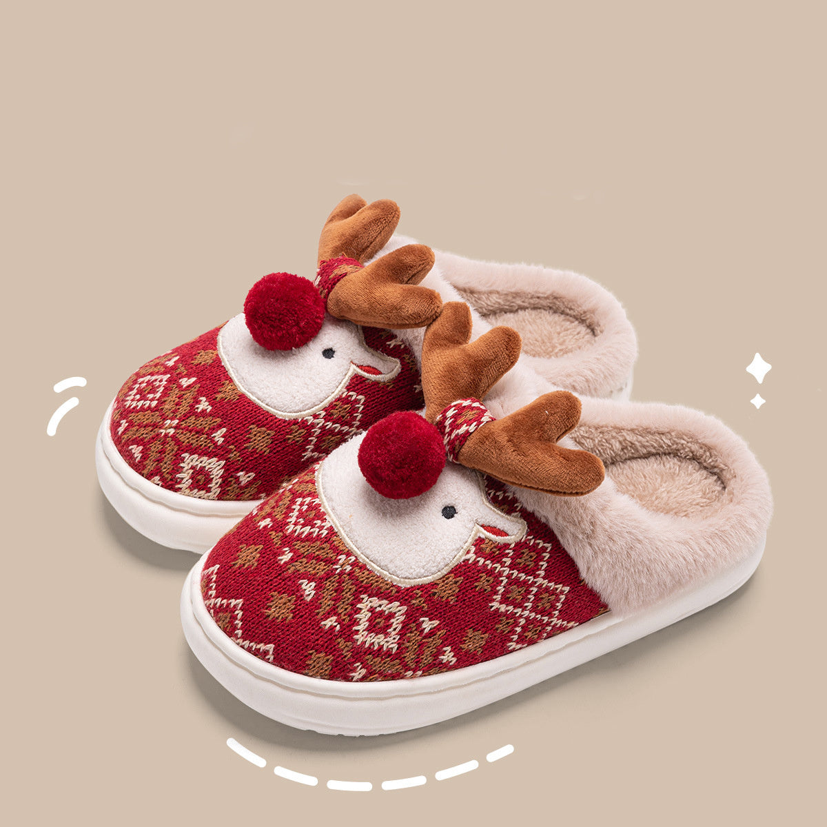 Cute Christmas Elk Plush Slippers – Cozy Winter Non-Slip Home Shoes for Women – Fuzzy Bedroom House Slippers - ZA-ZOLA