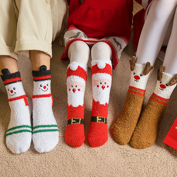 Child Christmas Socks – Cute Elk, Santa Claus, Snowman Coral Fleece Winter Floor Socks - ZA-ZOLA