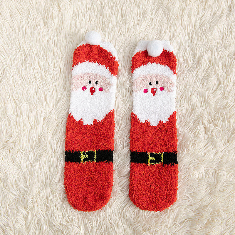 Child Christmas Socks – Cute Elk, Santa Claus, Snowman Coral Fleece Winter Floor Socks - ZA-ZOLA