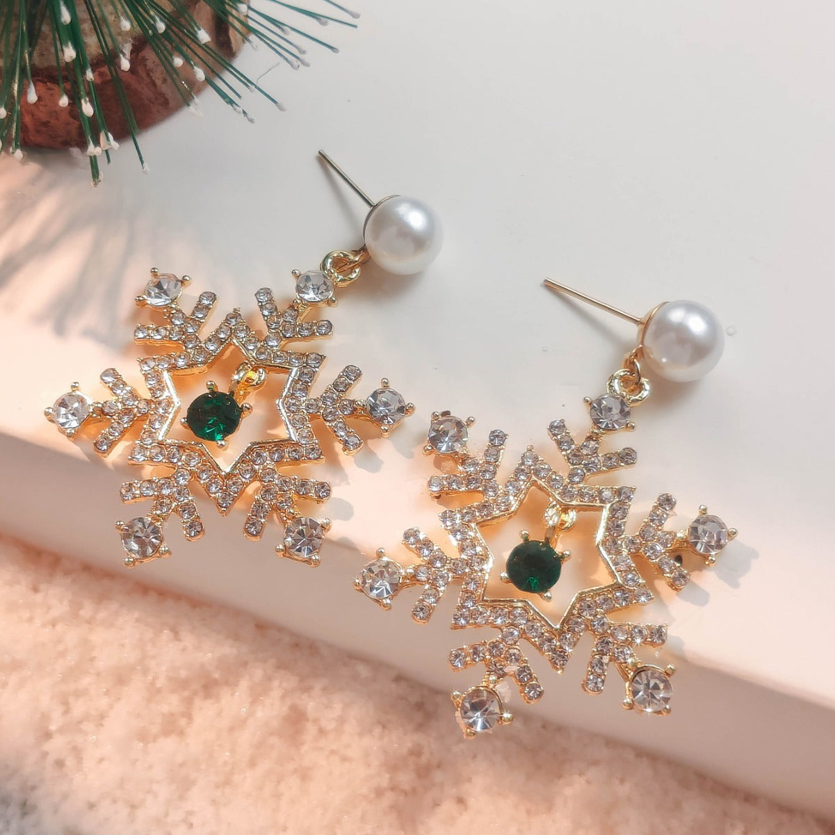 Christmas Snowflake Pendant Stud Earrings – Finely Inlaid Festive Jewelry for Women - ZA-ZOLA