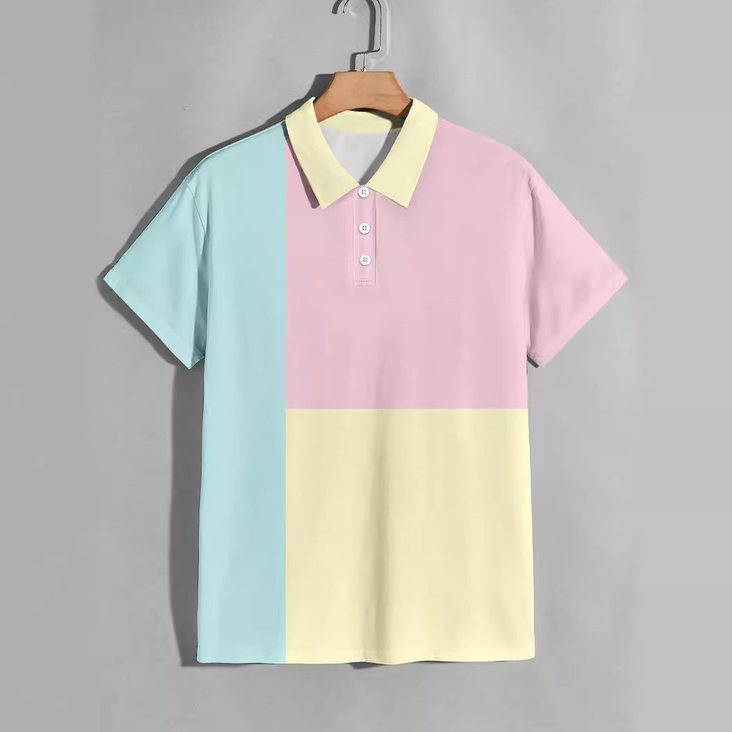 Summer Men's Fashion Color Contrast Polo ShirtProduct information:
 
 Color: red, pink, green, camel
 
 Details of clothing style: Asymmetric
 
 Size: S,M,L,XL,XXL,XXXL
 
 Style: slim fit
 
 Main fabric compositShirtZA-ZOLAZA-ZOLAFashion Color Contrast Polo Shirt