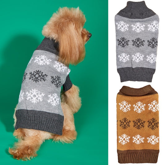 Snowflake Dog Christmas Sweater - Cozy Brown & Gray Winter Pet Outfit - ZA-ZOLA