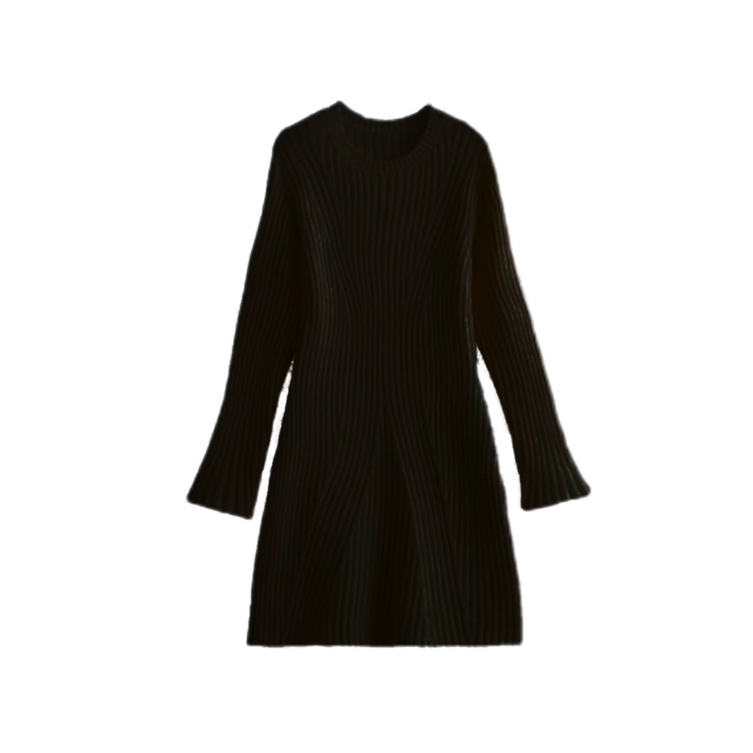 Fashion Solid Ribbed Knitted Dress – Slim-Fit Stand-Up Collar A-Line Winter Dress for Women | UK & USA