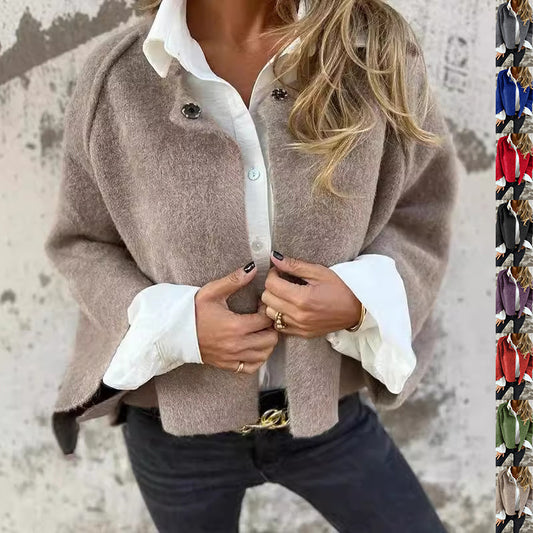 Women’s Batwing Sleeve Cashmere Cardigan – Loose Short Coat for Autumn & Winter