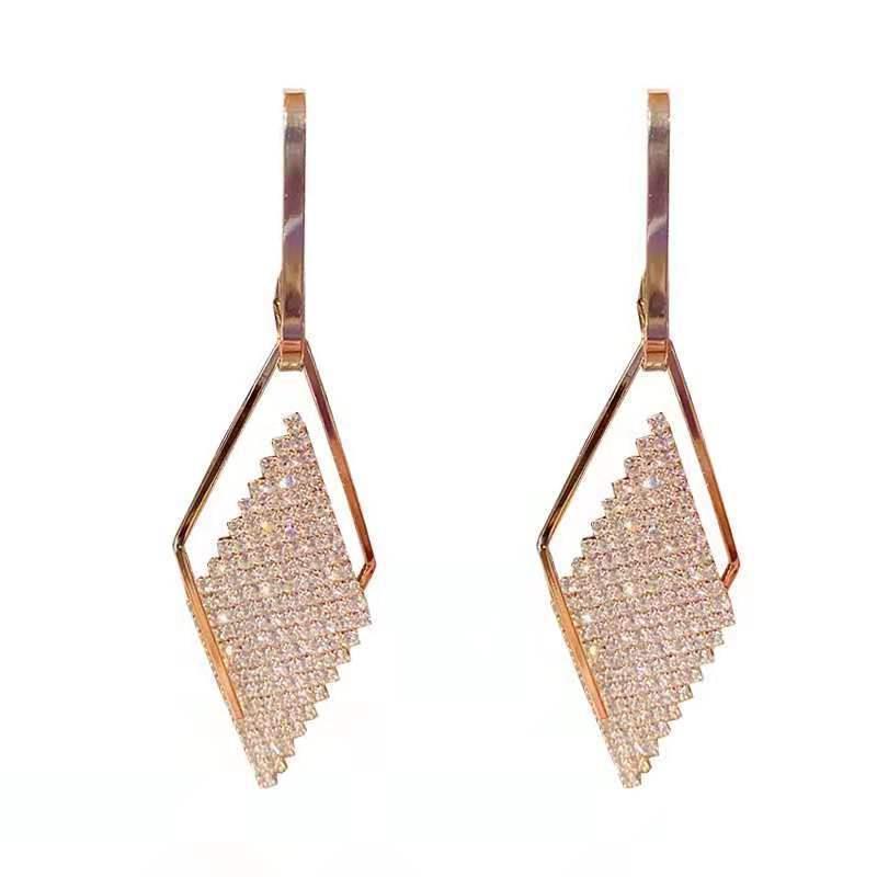 Light Luxury High-grade Sense Temperament And Fully-jewelled Geometric Diamond Earrings Sterling Silver Needle - ZA-ZOLA