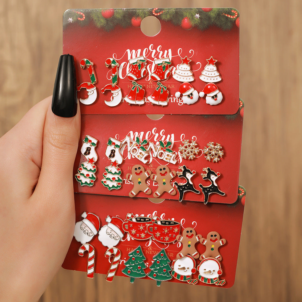 Christmas Stud Earrings Set – Snowflake & Elk Design | Festive Combo for Holiday Style - ZA-ZOLA