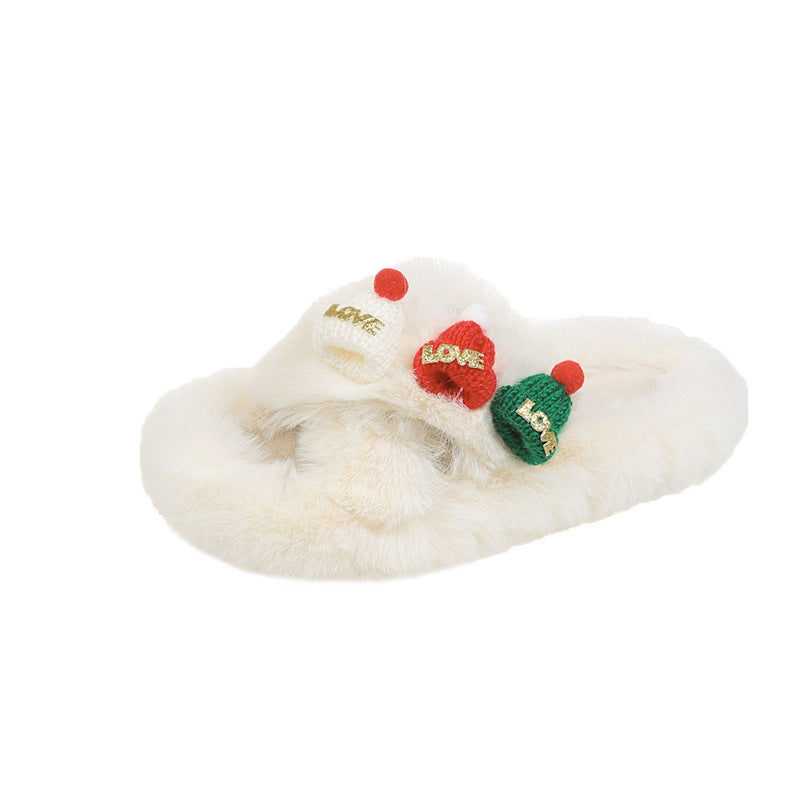 Christmas Hat Fluffy Slippers – Women's Warm Toe-Covering Cotton Slippers - ZA-ZOLA