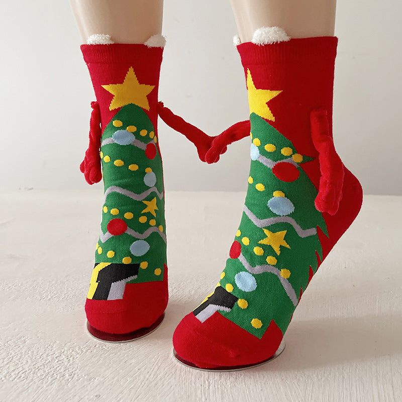 Christmas Magnetic Hand-Holding Socks – Cute Elk, Santa Claus & Snowman Socks for Couples - ZA-ZOLA