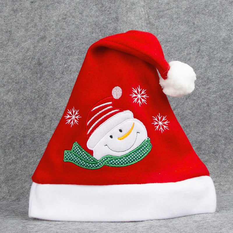 Cartoon Christmas Hat with Elk & Santa Embroidery - Fuzzy Holiday Party Hat - ZA-ZOLA