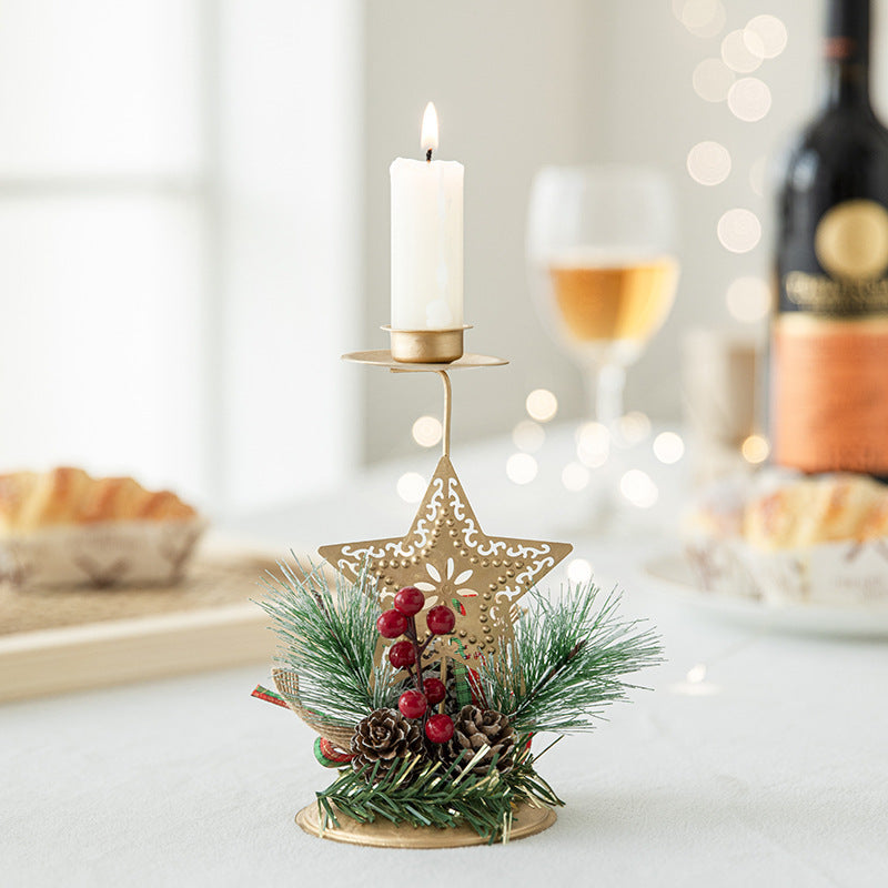 Golden Wrought Iron Christmas Candlestick – Elegant Window Decoration for the Holidays - ZA-ZOLA