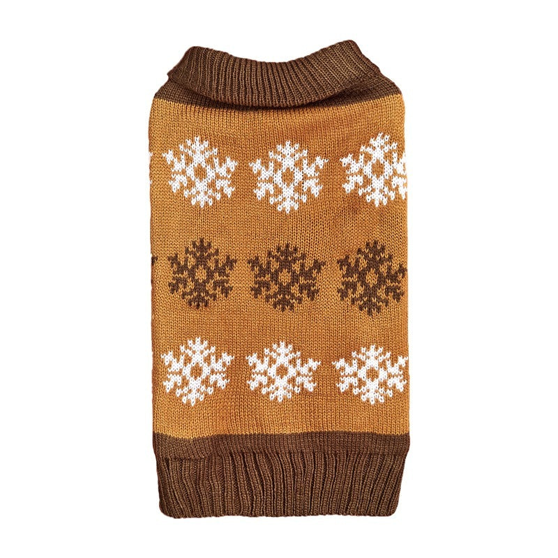 Snowflake Dog Christmas Sweater - Cozy Brown & Gray Winter Pet Outfit - ZA-ZOLA