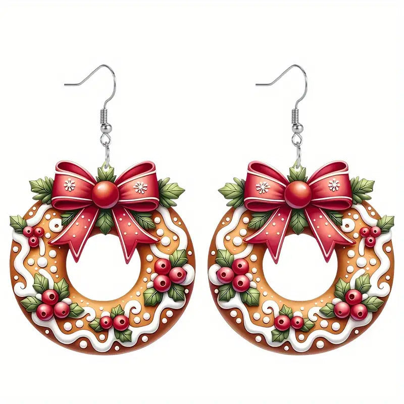 Christmas Cookie Wreath Acrylic Earrings – Festive Fashion Jewelry for Women - ZA-ZOLA