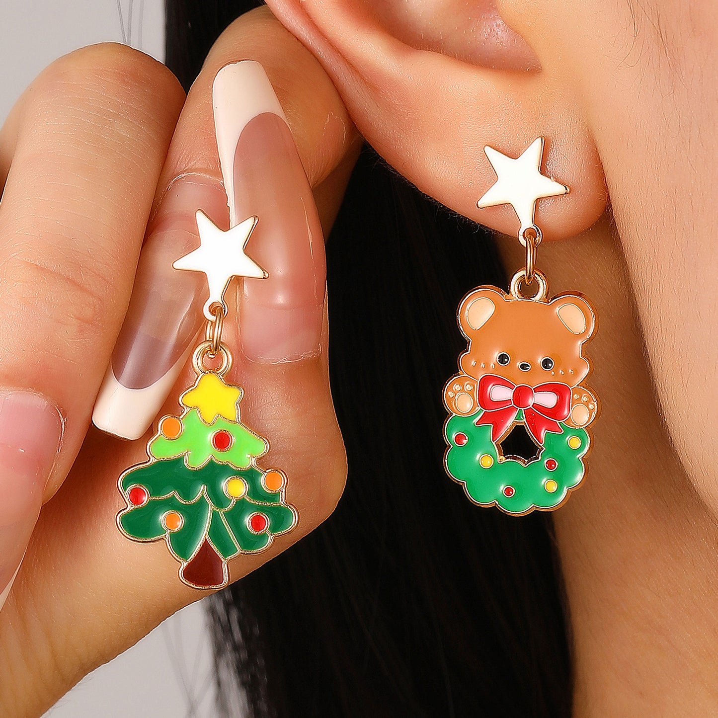 Fashionable Asymmetric Cartoon Dripping Oil Christmas Elk Earrings – Fun & Festive Holiday Jewelry - ZA-ZOLA