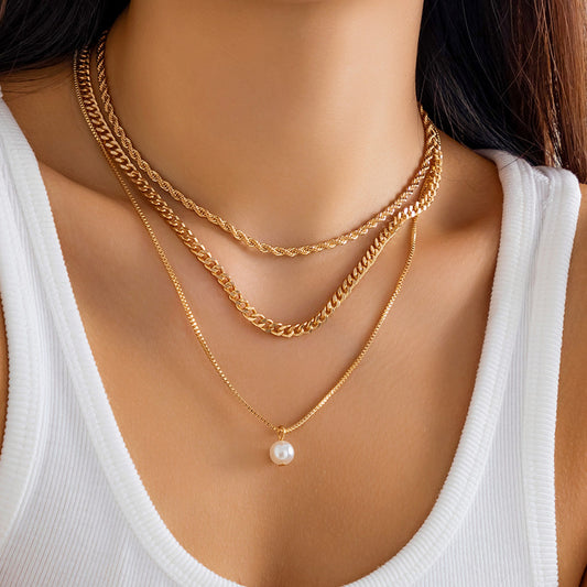 Women's Simple Slim Chain Multi-layer Imitation Pearl Necklace - ZA-ZOLA