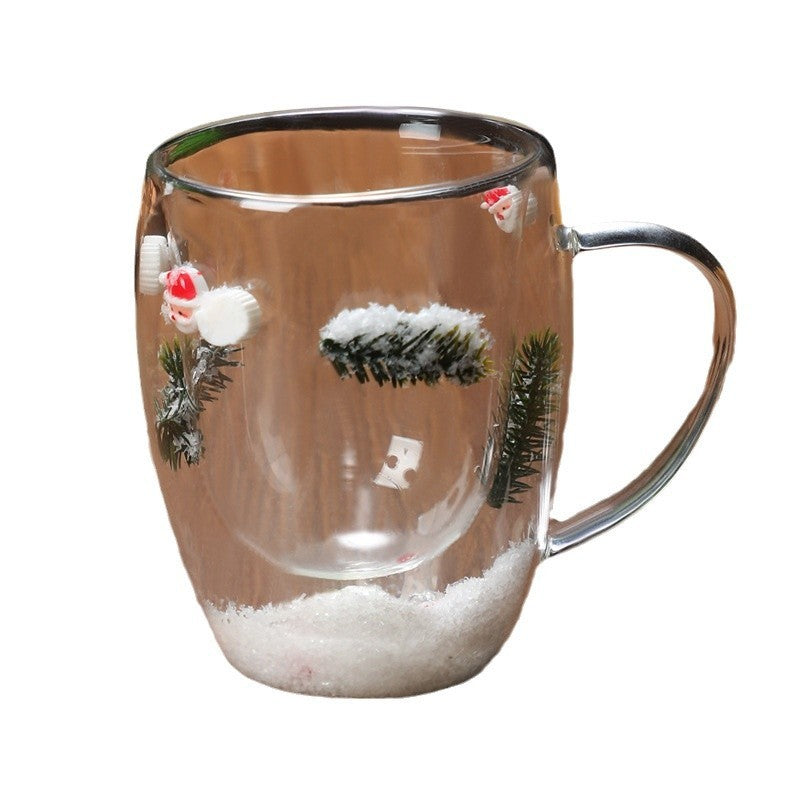 Christmas Double-Layer Glass Cup – High Borosilicate Heat-Resistant Holiday Drinkware - ZA-ZOLA