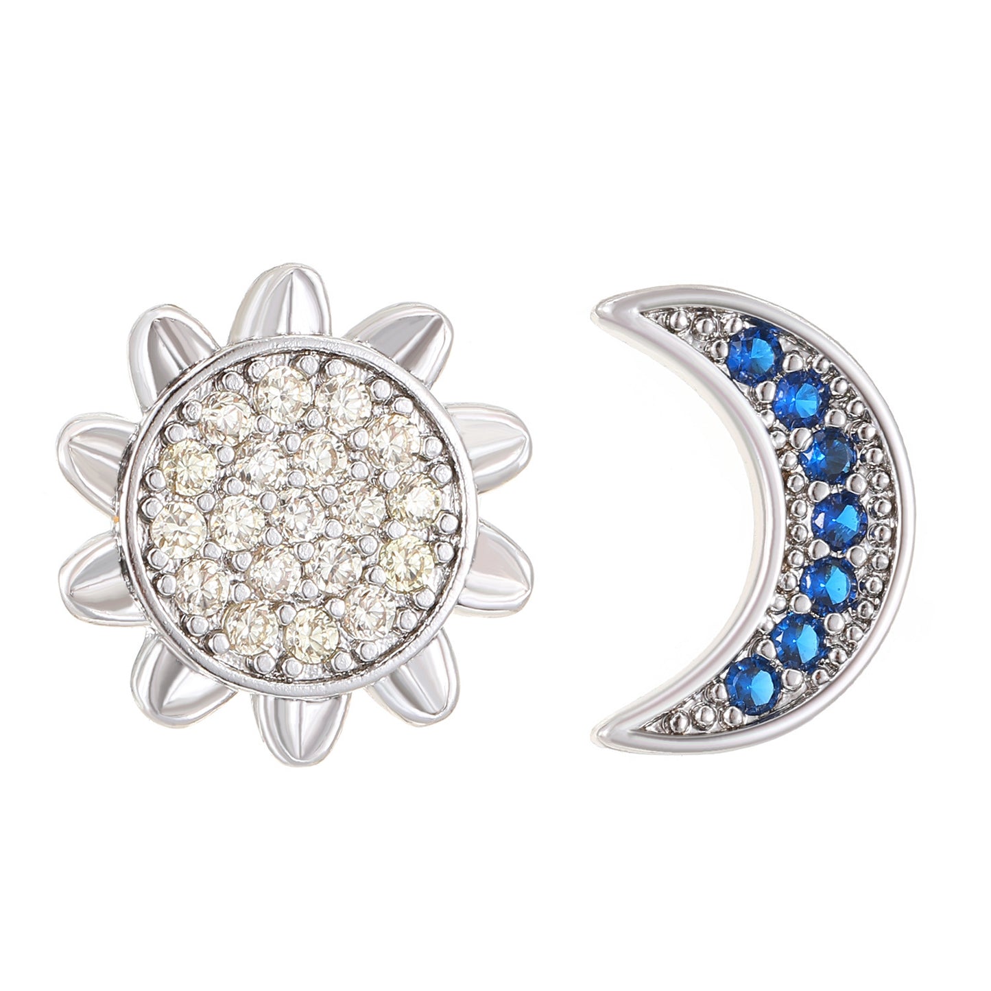 Fashion Sun And Moon Full Diamond Stainless Steel Studs - ZA-ZOLA