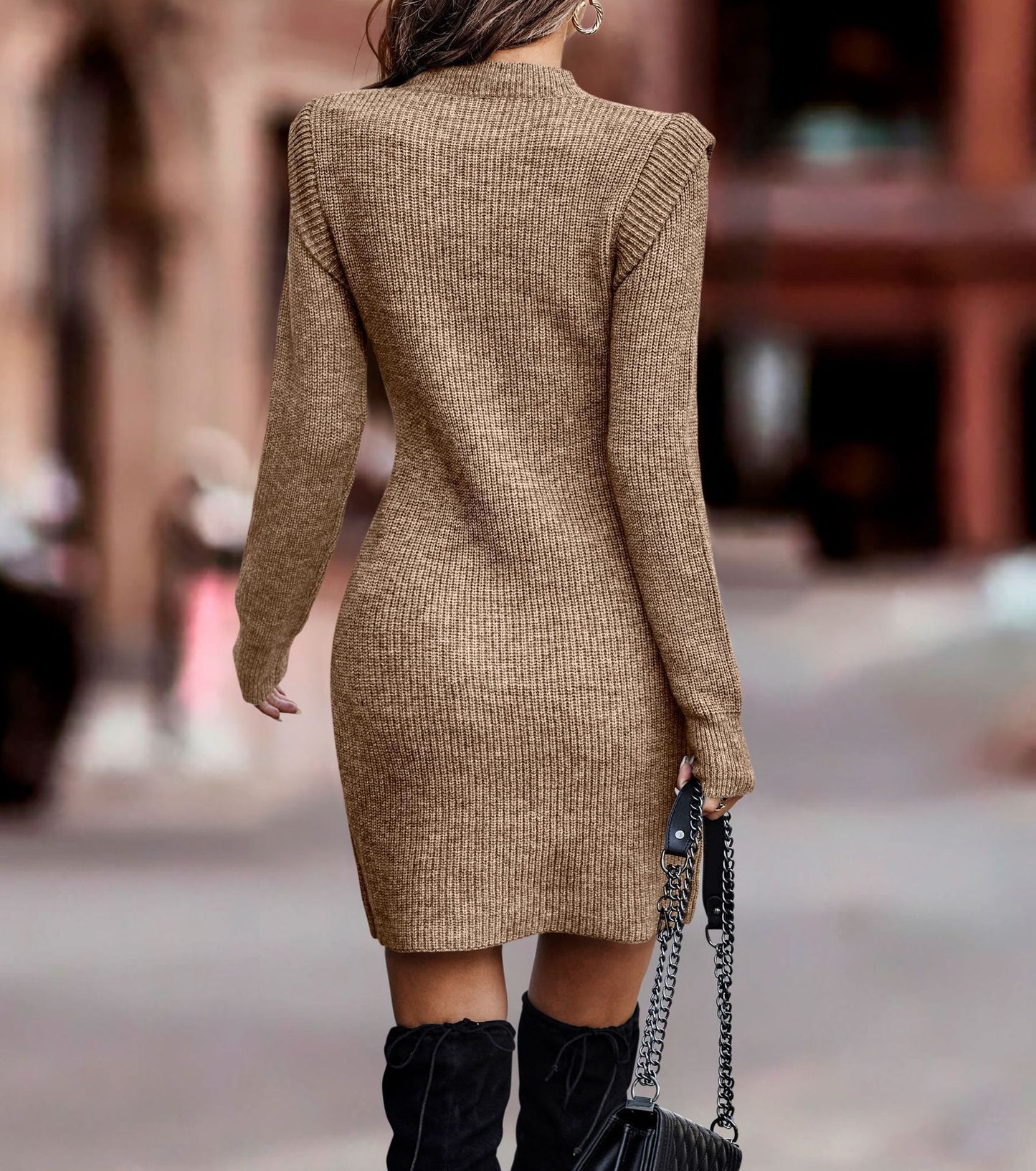 Solid Color Round Neck Long Sleeve Sweater Dress – Sexy & Stylish Winter Fashion for Women | UK & USA