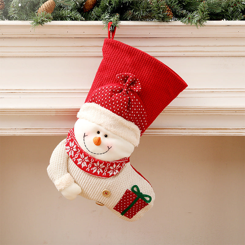 Large Red & White Knitted Christmas Stocking – Santa Claus Fireplace Decor & Gift Bag - ZA-ZOLA