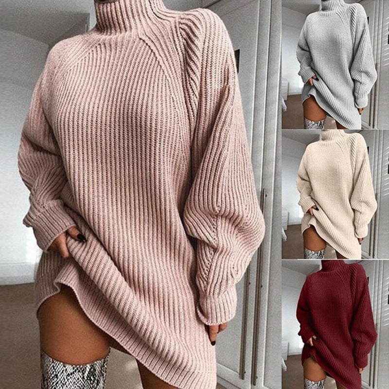 Solid Turtleneck Long Sweater Dress – Warm & Cozy Winter Fashion for Women | UK & USA