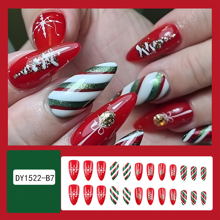 24pcs Christmas False Nails – Festive Snowflake & Hat Design, Perfect for Holiday Parties - ZA-ZOLA