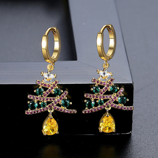 Colorful Rhinestone Christmas Tree Earrings – Shining Holiday Gift for Women’s Fashion Jewelry - ZA-ZOLA