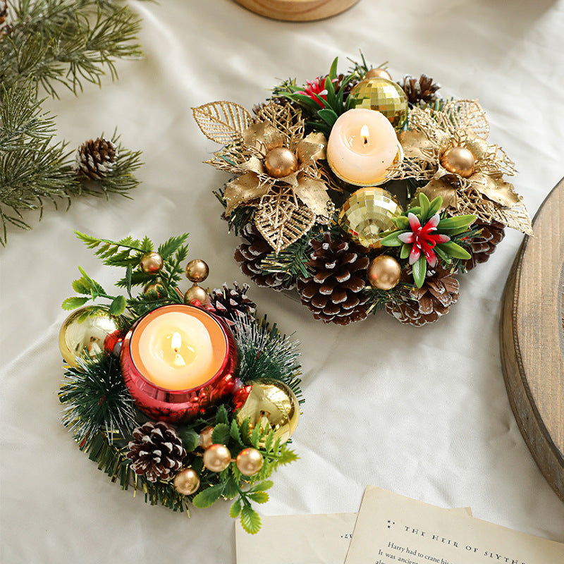 Festive Metal Candlestick Wreath | Elegant Pinecone Candle Holder - ZA-ZOLA