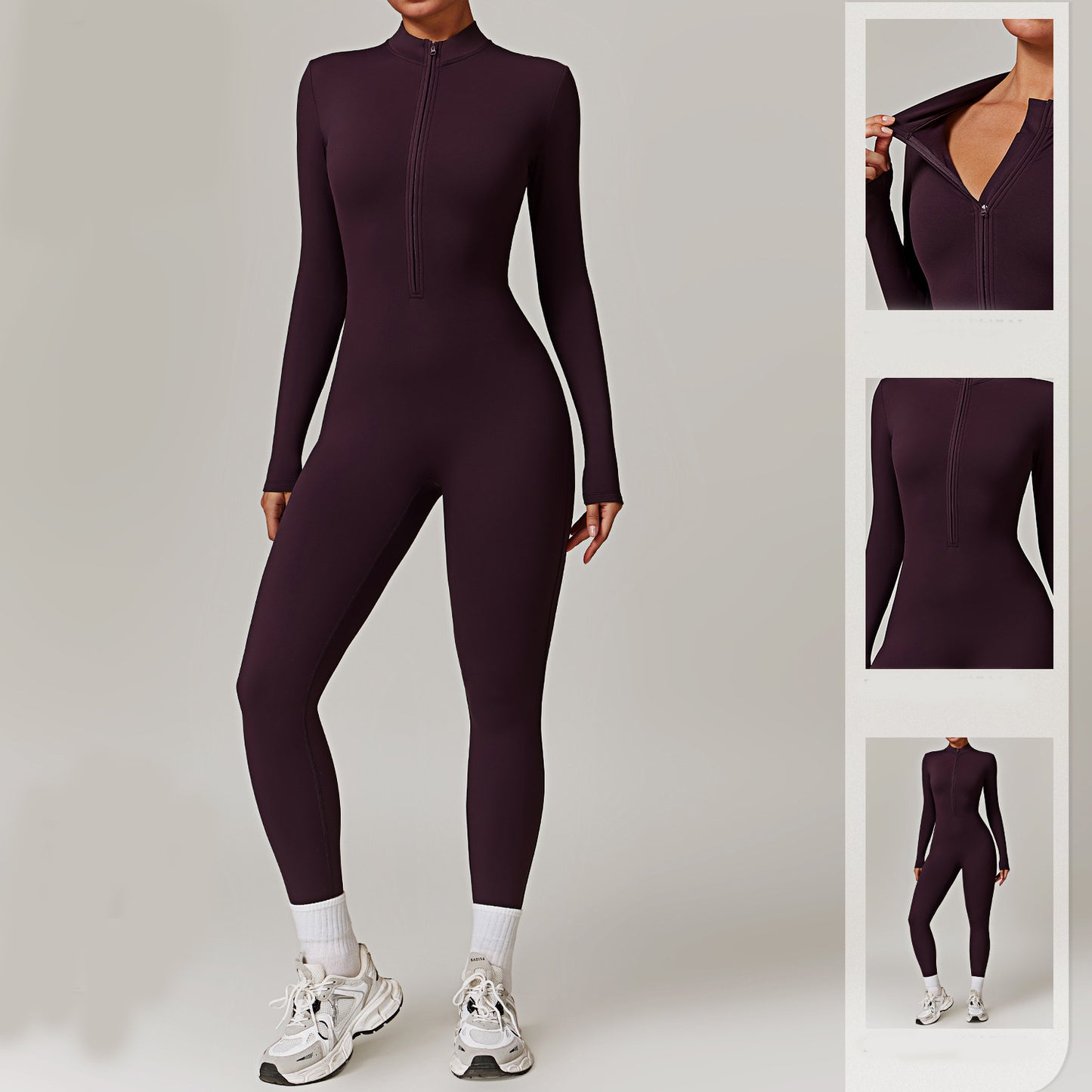 Warm Zipper Long-Sleeved Jumpsuit for Women – Breathable Yoga & Fitness Bodysuit