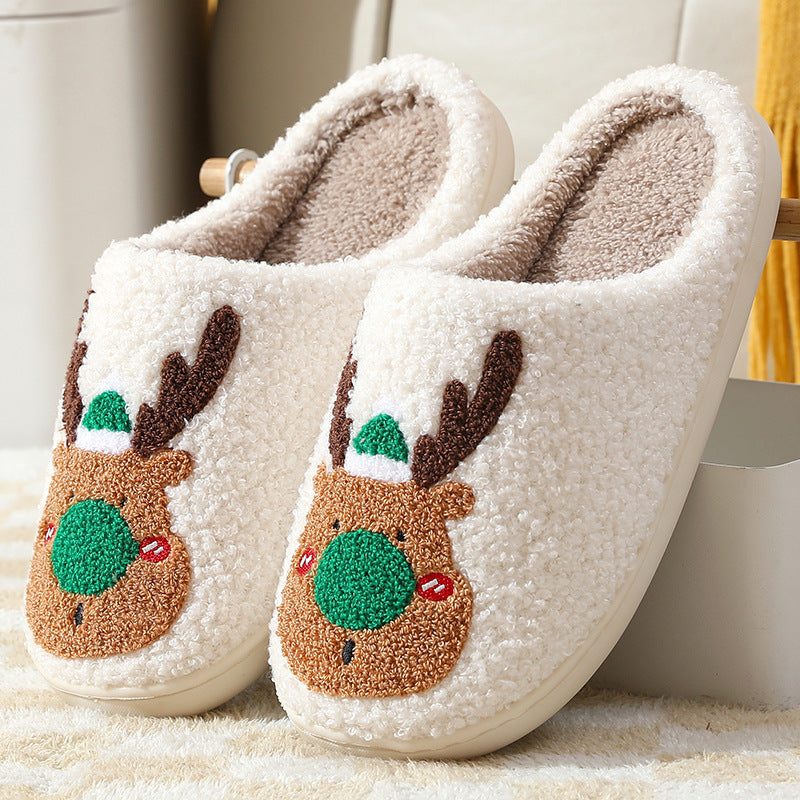 Christmas Elk Soft Cozy Winter Home Slippers – Slip-On Bedroom Slippers for Women & Men – Warm House Shoes - ZA-ZOLA