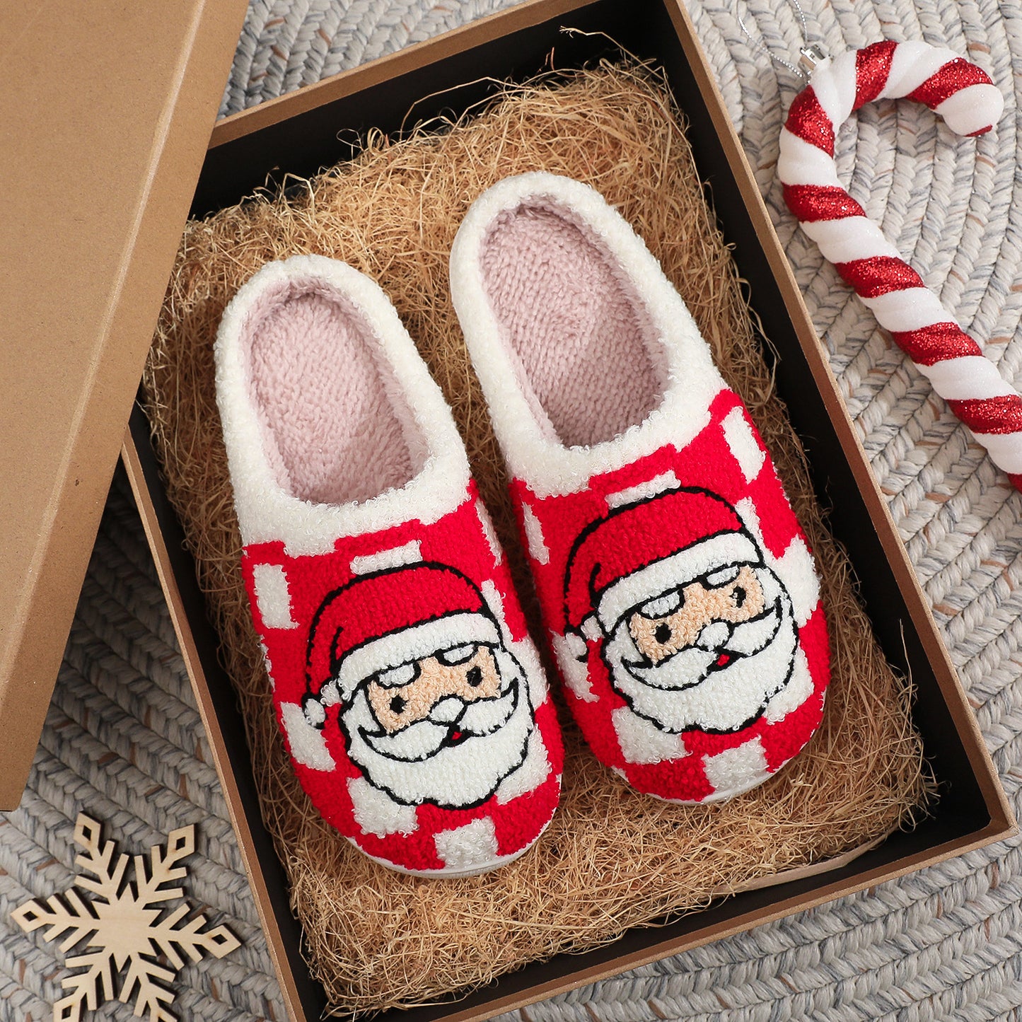 Christmas Plaid Santa Claus Slippers for Women – Non-slip Fuzzy Winter Indoor House Shoes – Cozy Bedroom Slippers - ZA-ZOLA