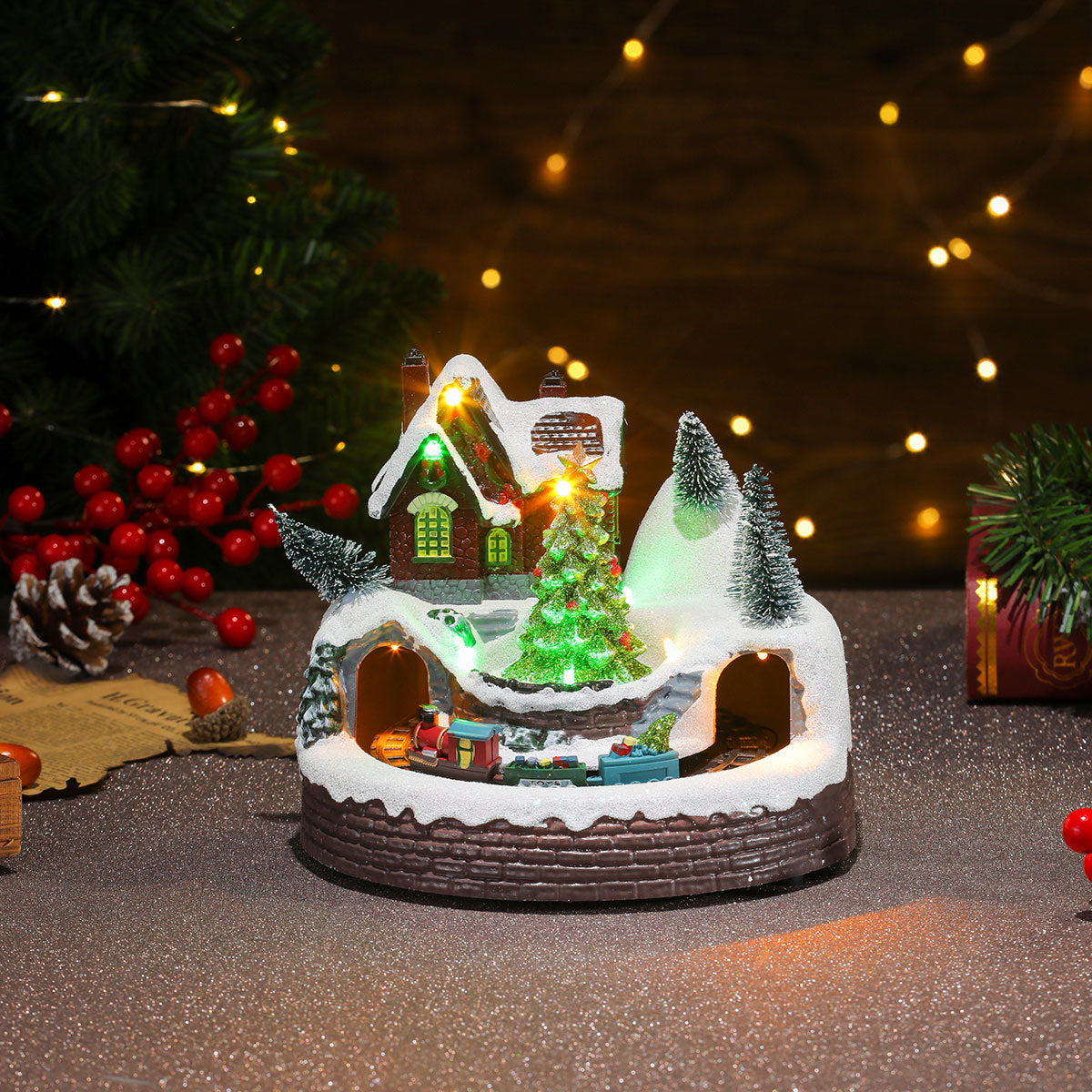 Rotating Christmas Resin Music Box – Luminous Holiday Ornament with Soothing Melody - ZA-ZOLA