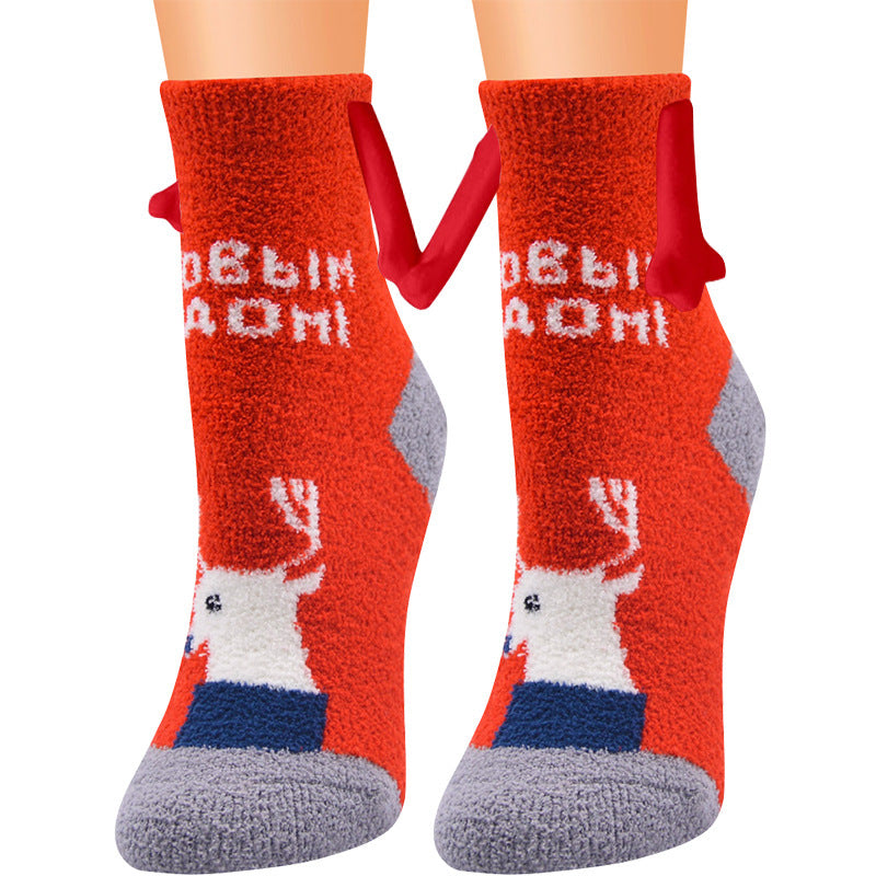 Christmas Magnetic Suction Couple Socks – Warm Coral Fleece Tube Socks for Winter Comfort - ZA-ZOLA