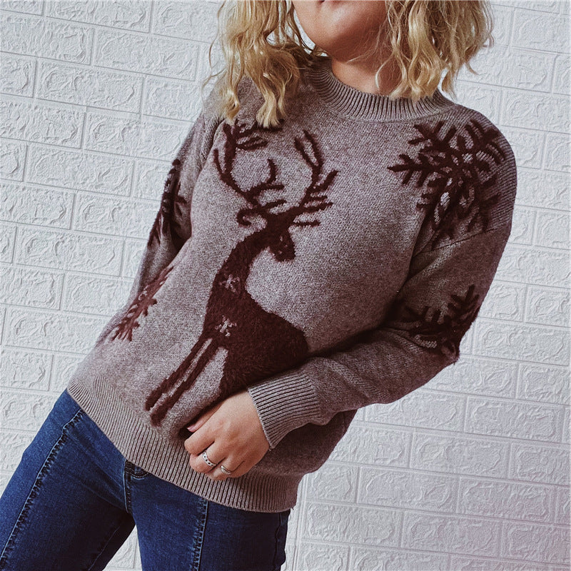 Women's Fashion Round Neck Long Sleeve Knitted Christmas Sweater – Stylish Holiday Knitwear - ZA-ZOLA