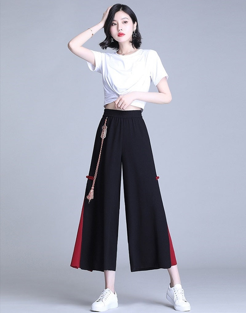 Side Slit Chinese Style Loose Cropped Trousers - ZA-ZOLA