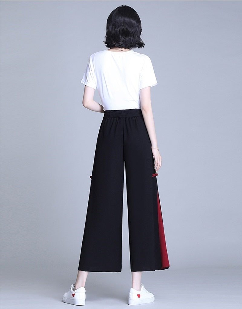 Side Slit Chinese Style Loose Cropped Trousers - ZA-ZOLA