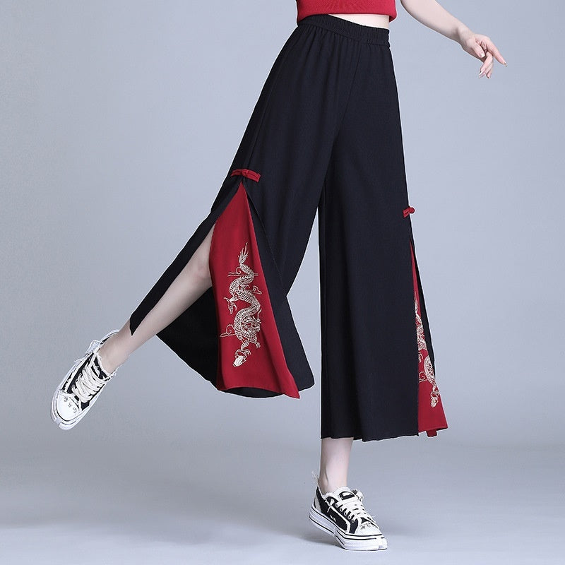 Side Slit Chinese Style Loose Cropped Trousers - ZA-ZOLA