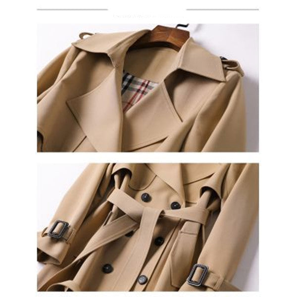 Double-Breasted Mid-Length Tie Trench Coat – Stylish Women’s Outerwear for Fall & Winter