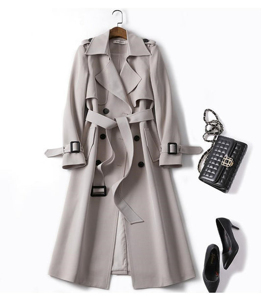 Double-Breasted Mid-Length Tie Trench Coat – Stylish Women’s Outerwear for Fall & Winter