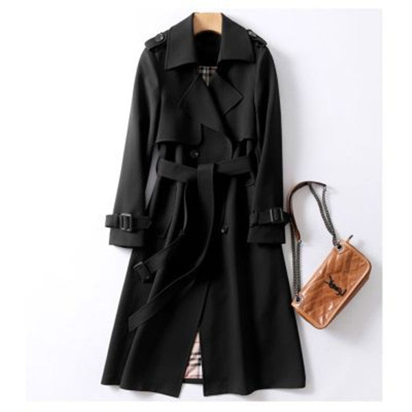 Double-Breasted Mid-Length Tie Trench Coat – Stylish Women’s Outerwear for Fall & Winter