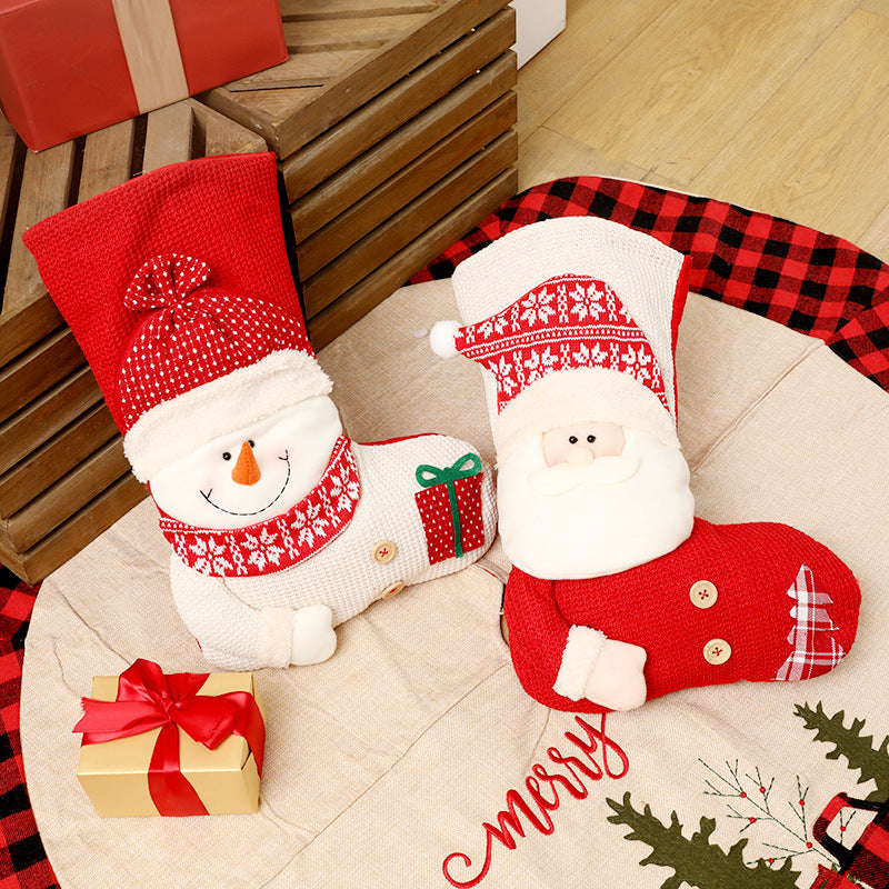 Large Red & White Knitted Christmas Stocking – Santa Claus Fireplace Decor & Gift Bag - ZA-ZOLA