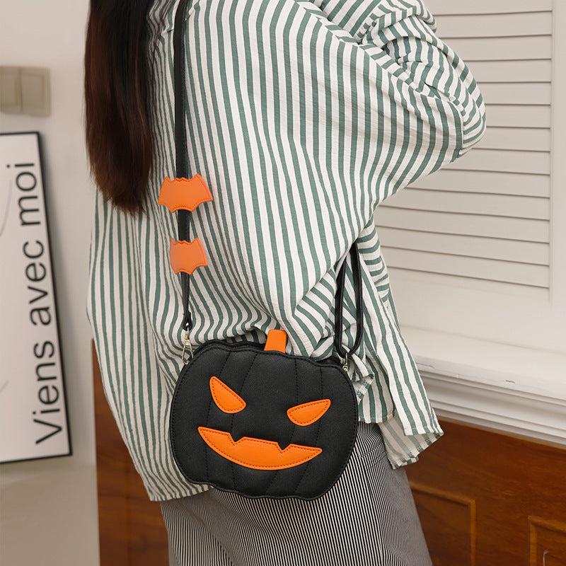 Halloween Bags Funny Pumpkin Cartoon Shoulder Crossbody Bag With Bat Personalized Creative Female Bag - ZA-ZOLA